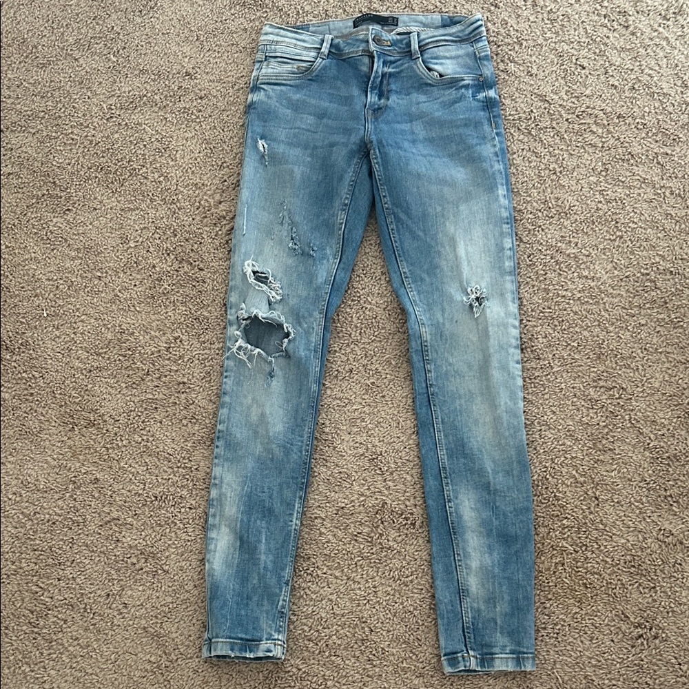 Zara Light Blue Distressed Skinny Jeans